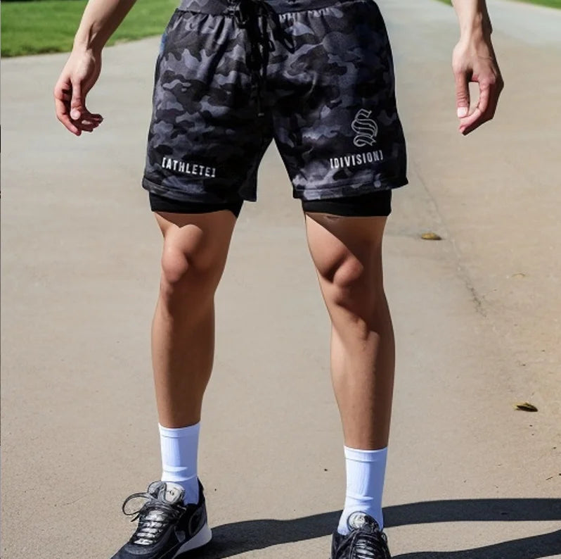 NEW 2 IN 1 Sport Running Casual Breathable Shorts Men