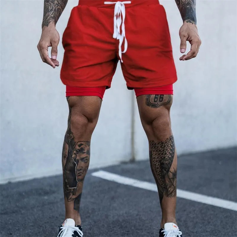 NEW 2 IN 1 Sport Running Casual Breathable Shorts Men